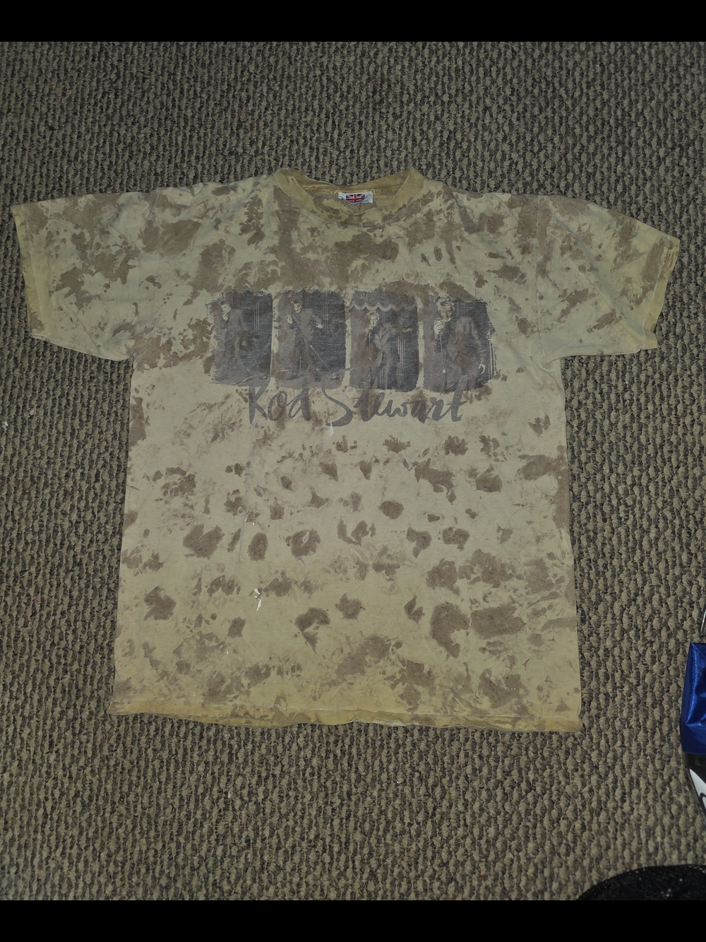 Vintage Rod Stewart Graphic Tee in Washed Yellow Beige
